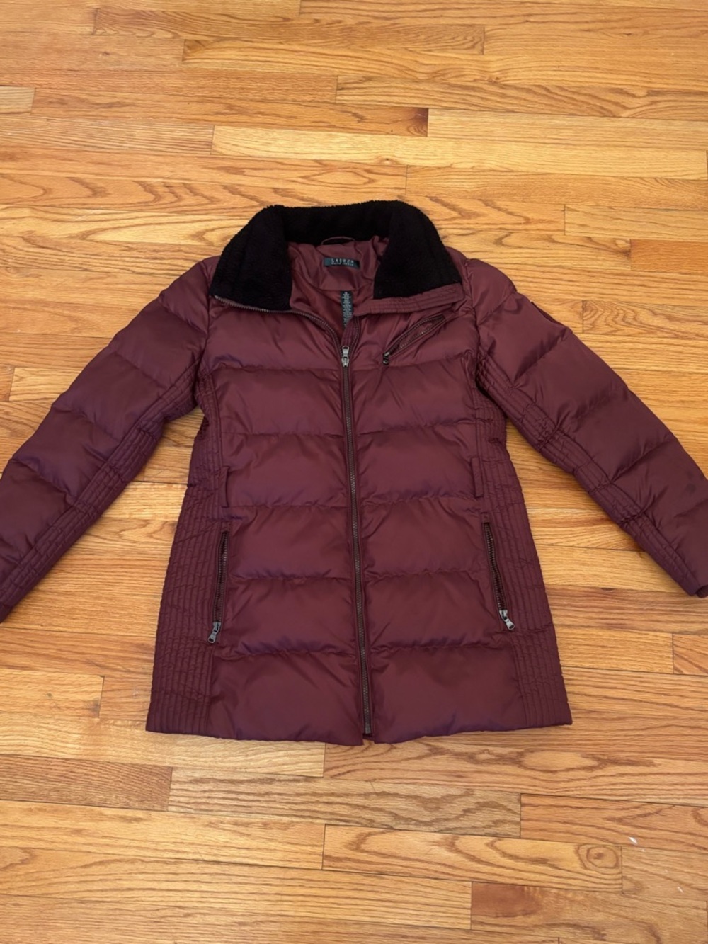 Lauren Ralph Lauren Burgundy Quilted Down Puffer Jacket Full Zip Women M